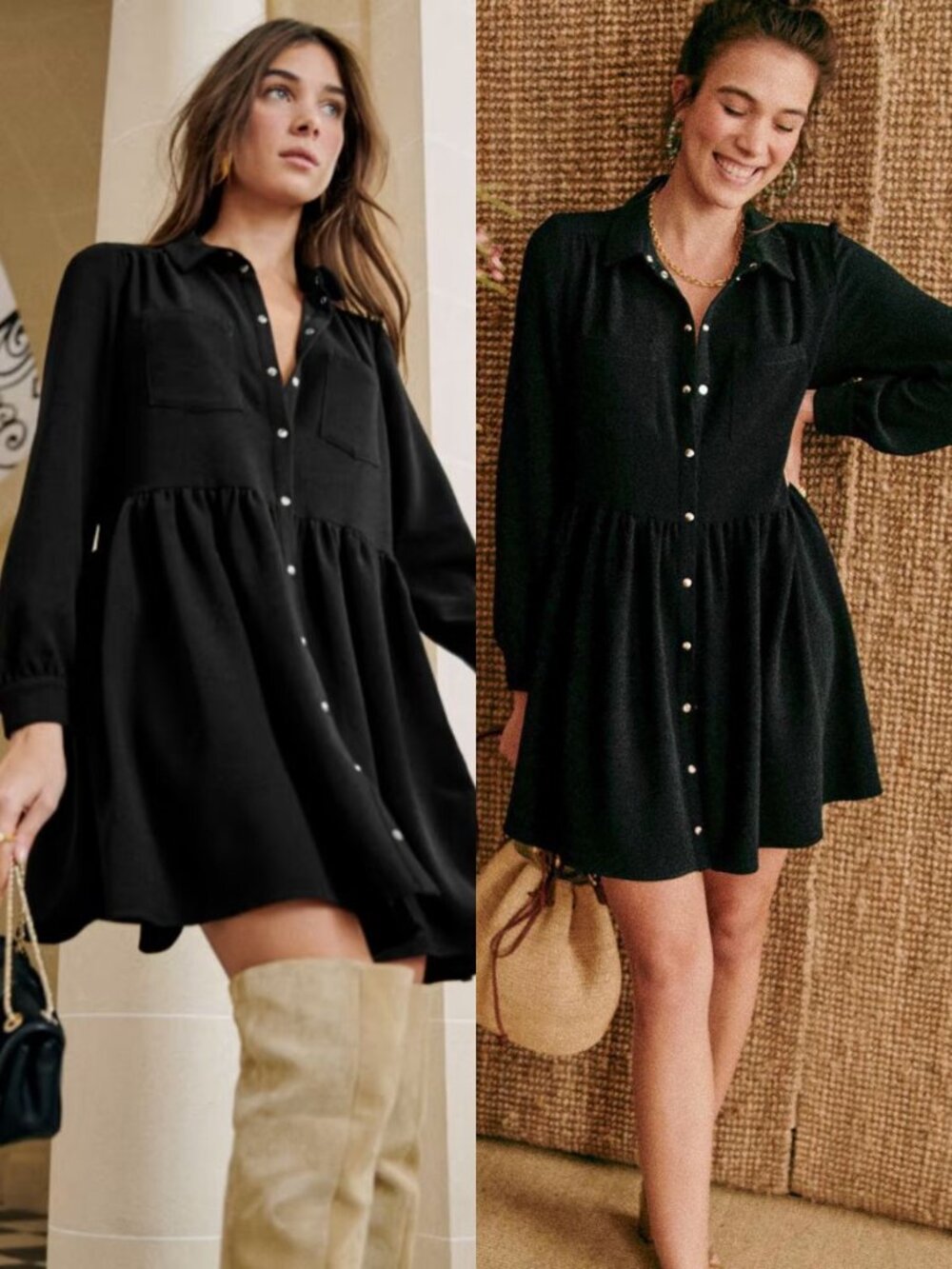 Sezane Leana Mini Dress‎ Black Noir Long Sleeve Size 44 US 12